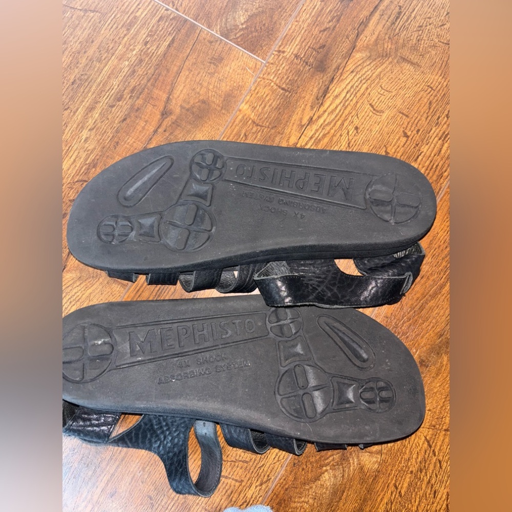 Mephisto Black Leather Men's Sandals - Picture 3 of 4